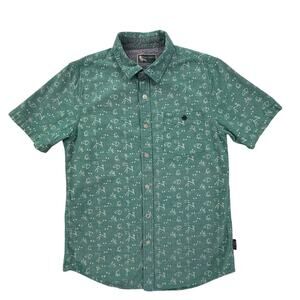 Modern Amusement Camping Print Shirt Men’s M Green Cotton Short Sleeve Button Up